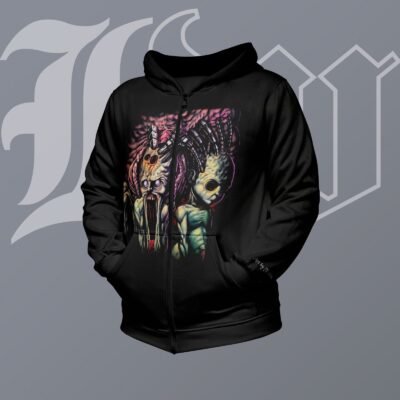 Hoodie Negra con Zombies Metálicos